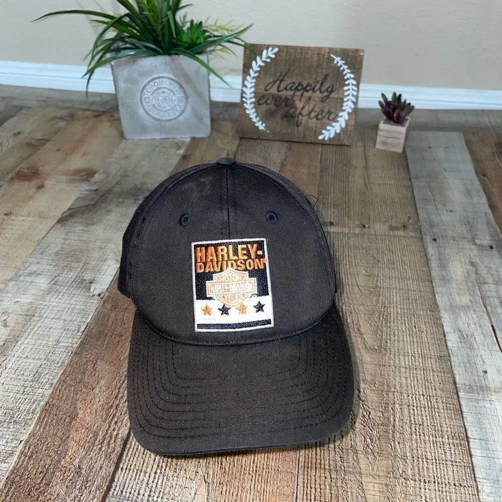 VTG 90S HARLEY DAVIDSON ANNCO SNAPBACK HAT CAP EMBROIDERED MOTORCYCLES BLACK